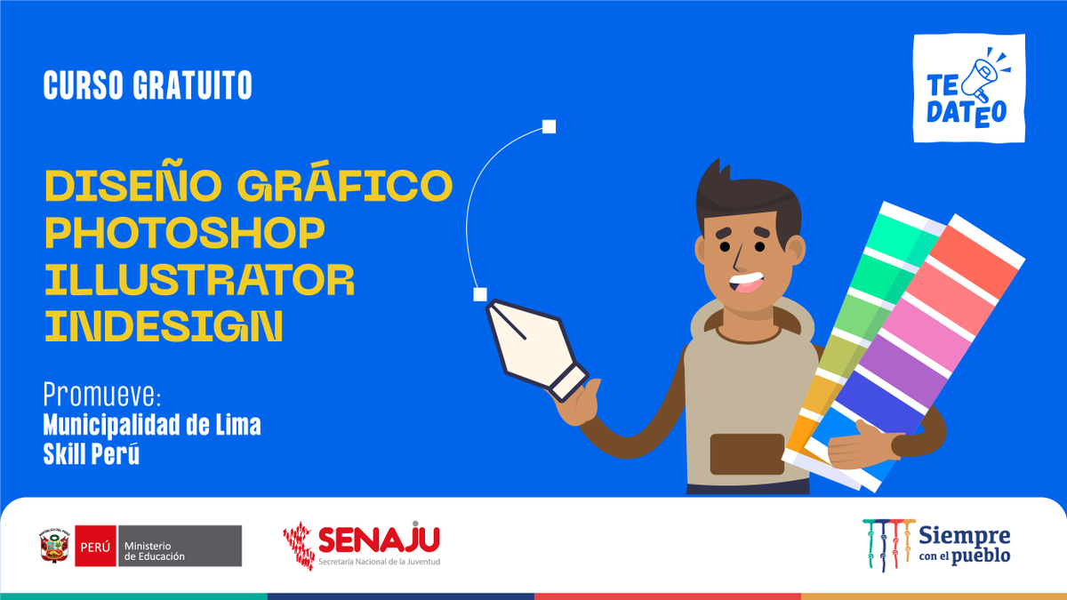 senaju's tweet photo. 🔴📢 #TeDateo
¡Aprende a diseñar con #Photoshop, #Ilustrator e #InDesing desde cero!
Súmate a este curso virtual gratuito de la @MuniLima y #SkillPerú.
👉Turno tarde (3 -5 pm.)
Inscríbete: https://t.co/w07p4cL6P2
👉Turno noche (7-9 pm.)
Inscríbete: https://t.co/AUY8gWKkM2 https://t.co/WVYANBCggn