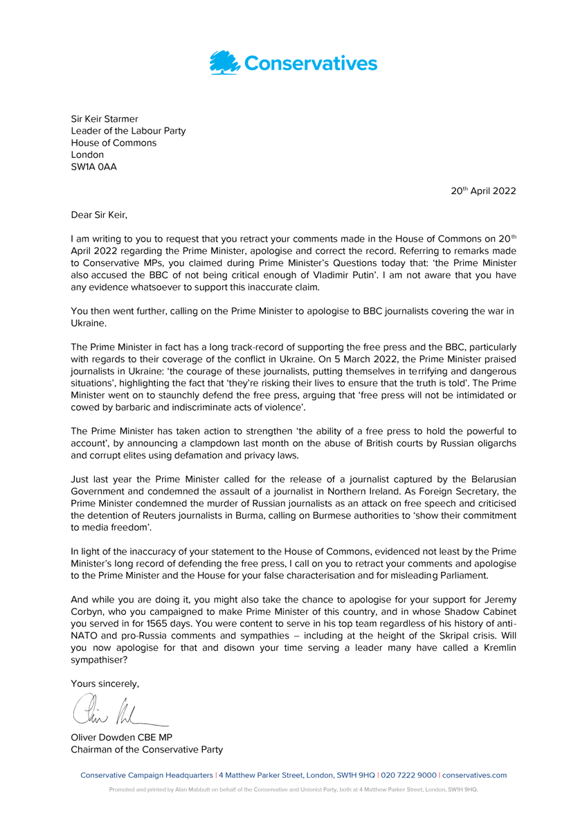 OliverDowden's tweet photo. My letter to @Keir_Starmer 👇 https://t.co/ZkCERk9eFc