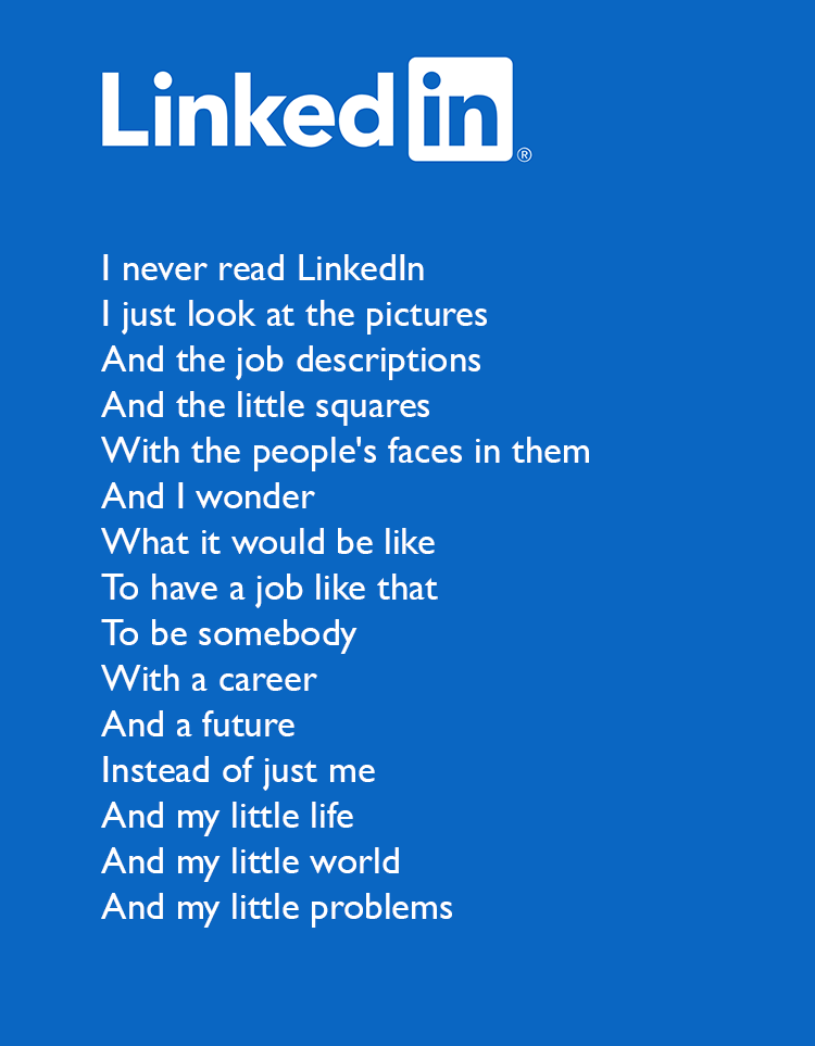 danbarker's tweet photo. Here is a set of poems, each generated by AI, about Twitter, LinkedIn, Facebook, and TikTok.

I asked the AI to write them in the style of Philip Larkin. https://t.co/F9PkIXhrOz