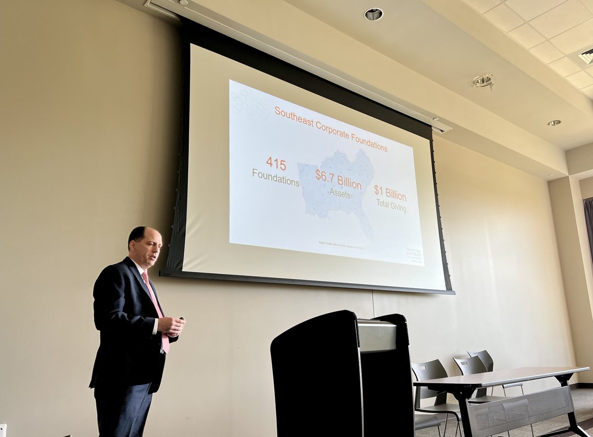PhilanthropySE's tweet photo. Philanthropy Southeast is well-represented at today’s Corporate Volunteer Council of Atlanta symposium #CVCAtlanta30! Our director of research and data, Stephen Sherman, provided a review of corporate philanthropy in the region 1/2 https://t.co/vo7g3B1uCB