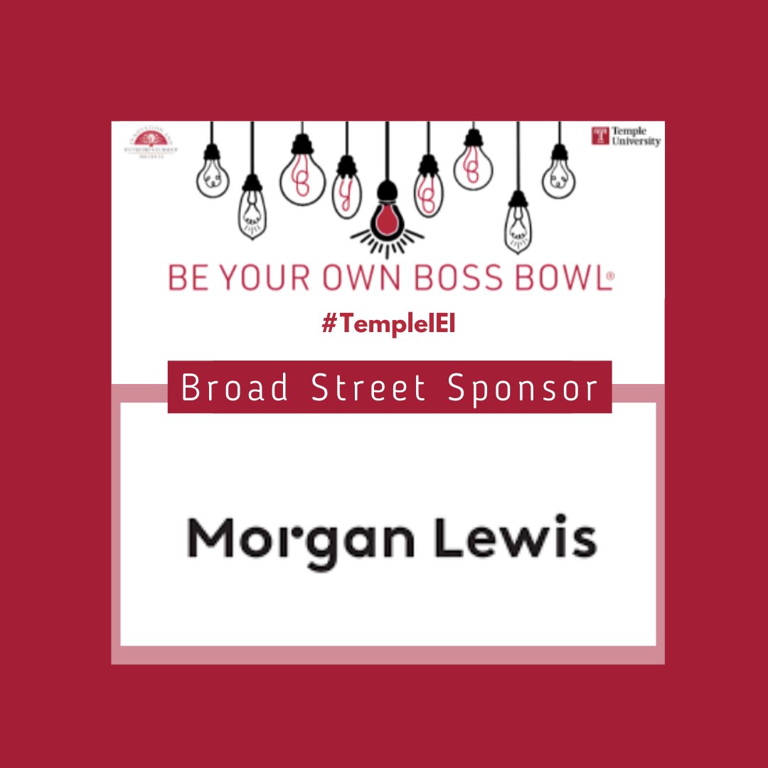 Excited to introduce Morgan Lewis as a Broad Street Sponsor for the 24th Annual #BYOBB® competition! Learn more about @morganlewis_law at bit.ly/3uMD6lz @foxschool  @templeuniv #pitchcompetition #templeiei #beyourownbossbowl #KnowJusticeKnowPeace #legalprofessionals