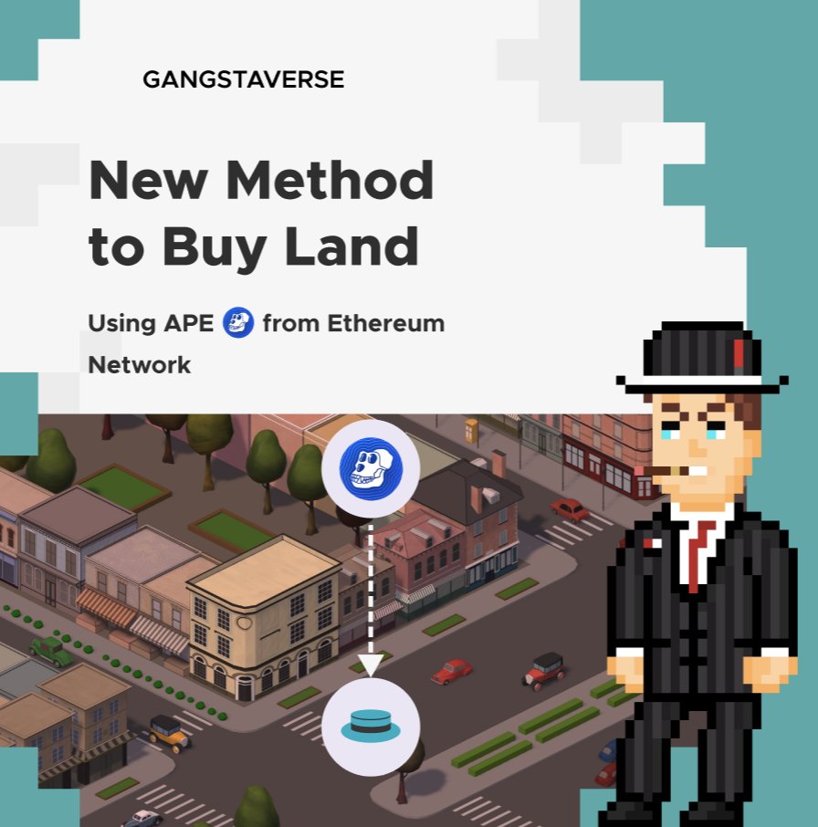 Hello #APECOIN holders, 

We have got some exciting news for you! We will be accepting $APE to buy lands and APE into GangstaVerse.

To celebrate, we will be giving away $150 worth of $APE who ♥️, retweets, and tags two fellow #APE.