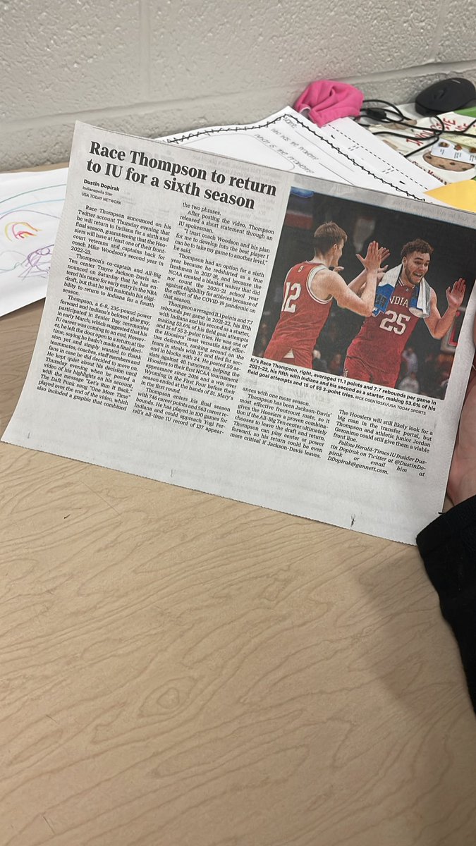 Olivia in 4th grade cried when receiving a message back from @RaceThompson1 !! 

She cut out this newspaper clipping to keep forever! Race, you have a BIG fan of Olivia in 4th grade! She loves you!