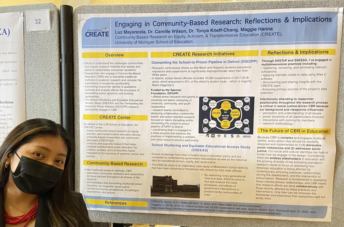 Congratulations to CREATE’s Undergraduate Research Assistant, Luz Mayancela, who presented her poster, “Engaging in Community-Based Research: Reflections & Implications,” at the 2022 Spring Research Symposium! #CREATEcommunity #CREATEcommunitybasedresearch