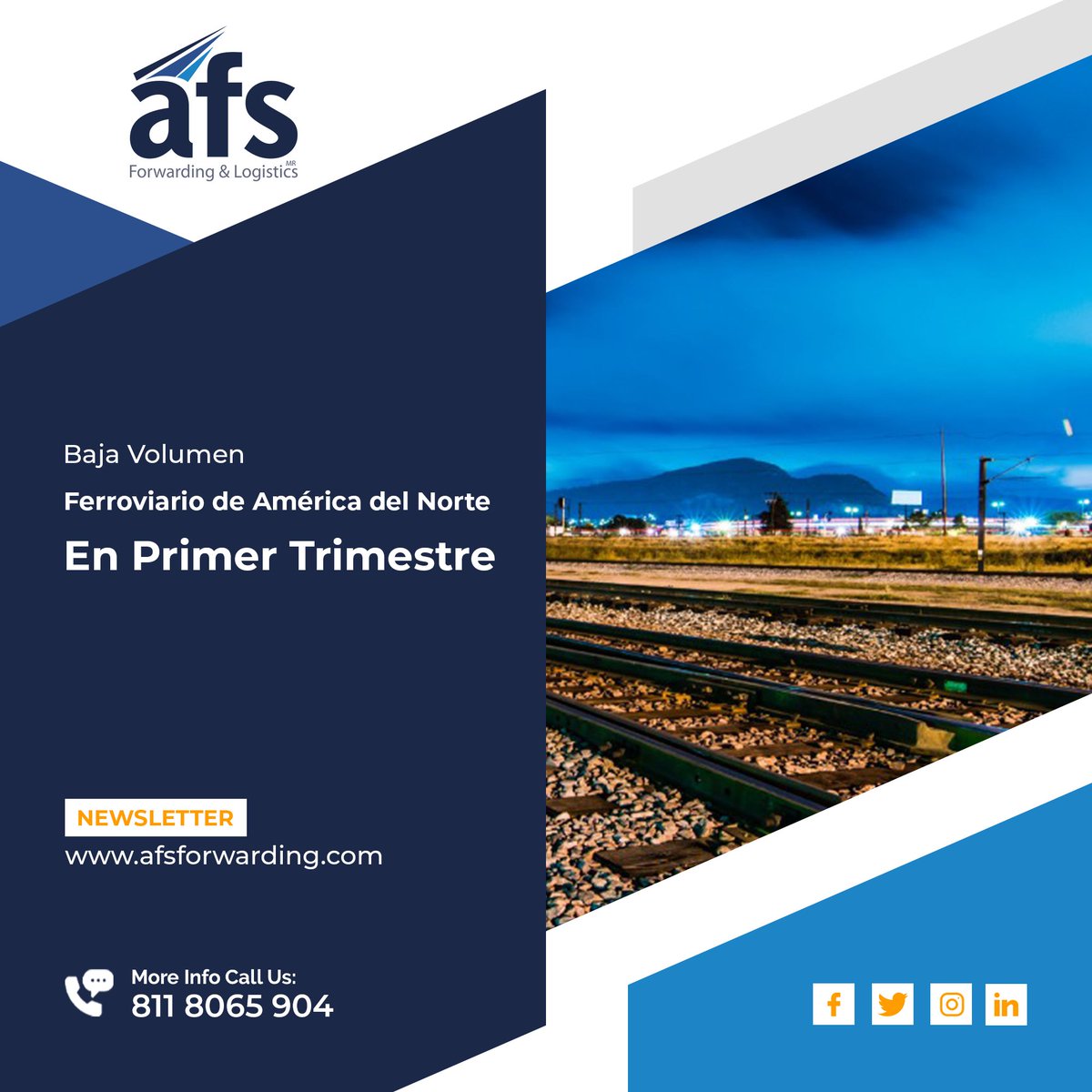 • AFS Newsletter
• "Baja volumen ferroviario de América del Norte en primer trimestre"

• Entra al enlace oficial para leer la nota completa:
rb.gy/uvato4

#PuertosMexicanos
#asfforwardingandlogistics #agenciaaduanalmonterrey