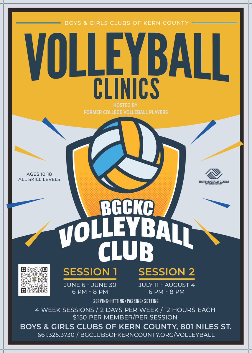 Volleyball clinics coming to the Boys and Girls Club of Kern County this summer! 🤩🏐