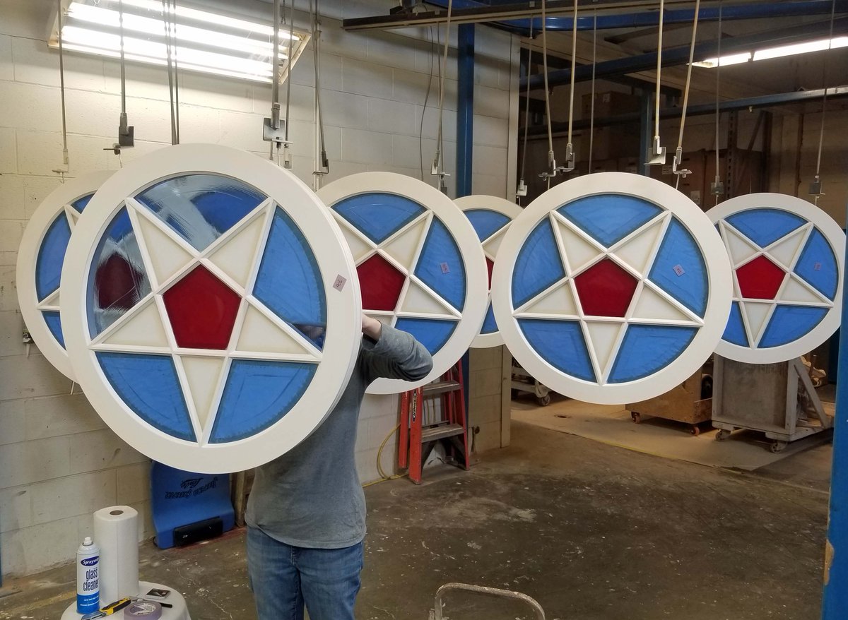 We are working on some replica wood windows that look like they are for the set of the movie Captain America given the shape and color of the art glass.