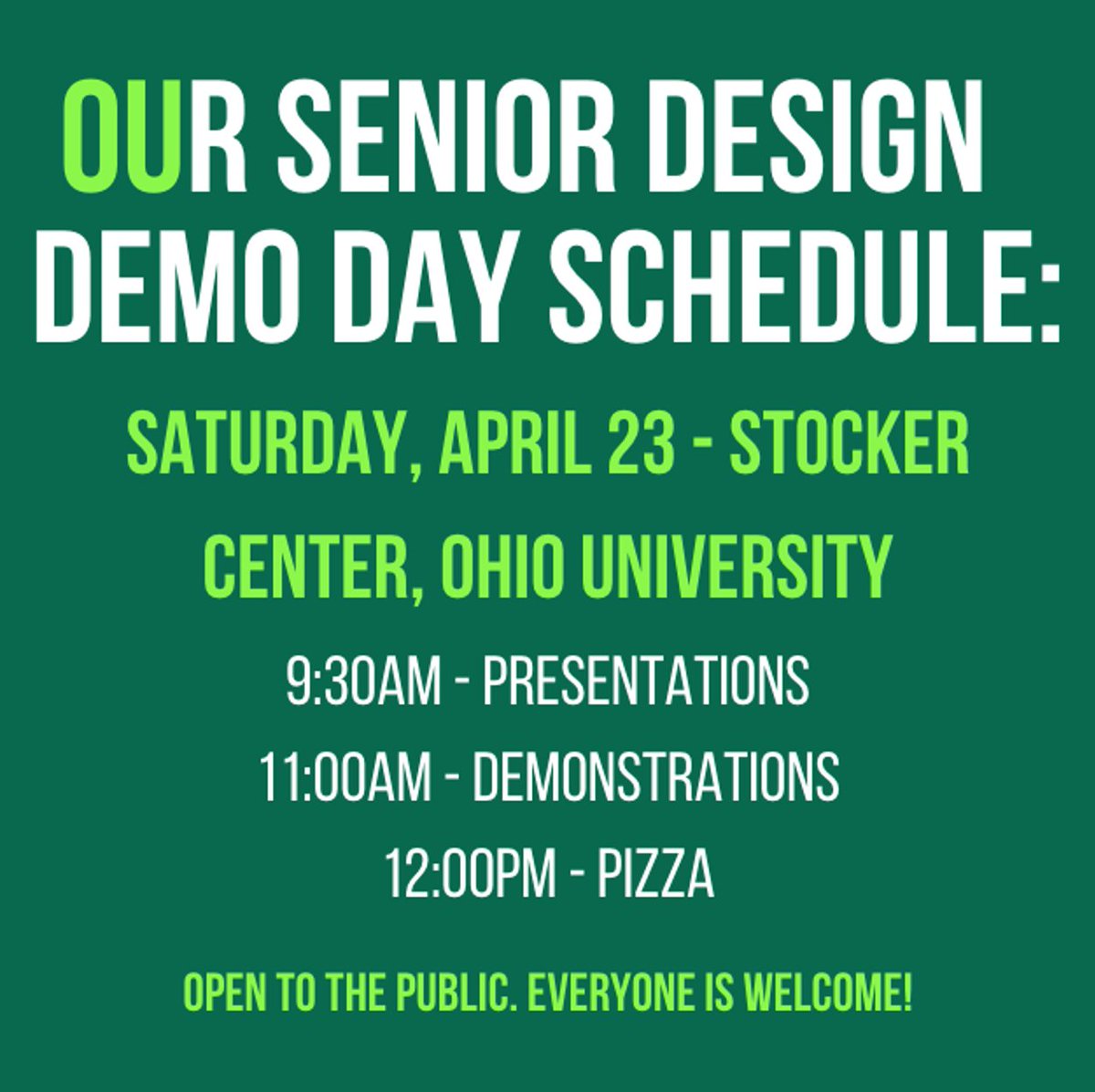 Join us for the mechanical engineering senior design Demo Day this Saturday! This event is open to the public, so come explore the projects our students have been working on all semester.