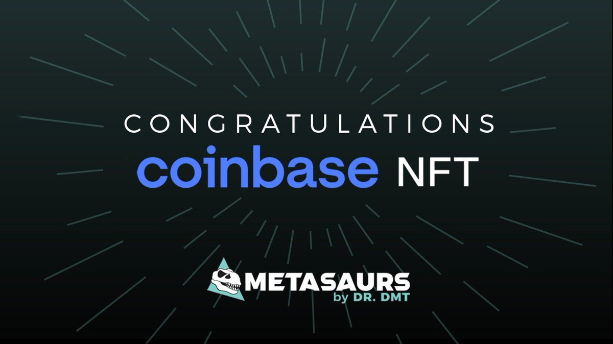 Metasaurs by Dr. DMT (@metasaurs) on Twitter photo Congratulations @Coinbase_NFT on your beta launch!
We are proud to be one of your exclusive launch partners. 🚀
Metasaurs by Dr. DMT collection:
nft.coinbase.com/collection/eth…
#Metasaurs Punks by Dr. DMT collection:
nft.coinbase.com/collection/eth… Congratulations @Coinbase_NFT on your beta launch!
We are proud to be one of your exclusive launch partners. 🚀
Metasaurs by Dr. DMT collection:
nft.coinbase.com/collection/eth…
#Metasaurs Punks by Dr. DMT collection:
nft.coinbase.com/collection/eth…