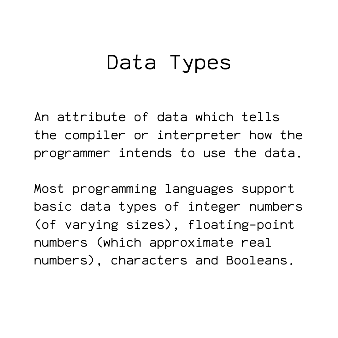 mycodelog's tweet image. Data Types -
In computer science and computer programming, a data type or simply type is an attribute of data which tells the compiler or interpreter how the programmer intends to use the data.
#datatypes #datatypesinjava #dsa #programming #mycodelog