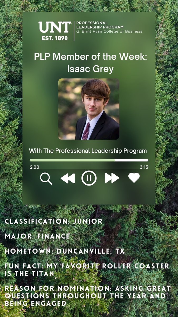 UNTPLP's tweet photo. Please join us in congratulating Isaac Grey for being our member of the week! Thank you for representing PLP and going above and beyond to tell others about what you have learned and gained from the program 🦅

#untplp #morethanaprogram https://t.co/IIBlzhx0DF