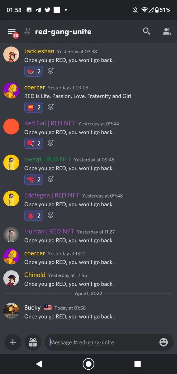 durannihilmi's tweet photo. @Crypto_Hawkk @REDNFT_ WISH ME LUCK GUYS 🥹 @IqwanWahid @cess_NFT @daddyimsorry98 @irfannwahid Once you go RED, you won't go back ❤️❌💯💢🫀🩸🐞🛑🧧🧨🥊⛑️🧲🔴🟥⭕🚫❗ https://t.co/CQFGDvR69g
