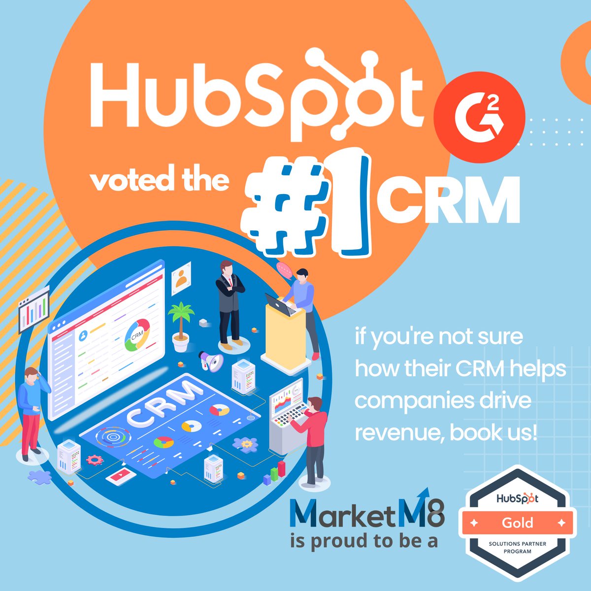 M8Market's tweet photo. We're very excited to let you know that @HubSpot was voted the #1 CRM by G2! For years HubSpot has been the top #Marketing Platform. We're specialists in HubSpot and #InboundMarketing. We'd be happy to talk to you about the digital needs of your business https://t.co/M0Aq7LLNhV https://t.co/jzmbPG6Vfe