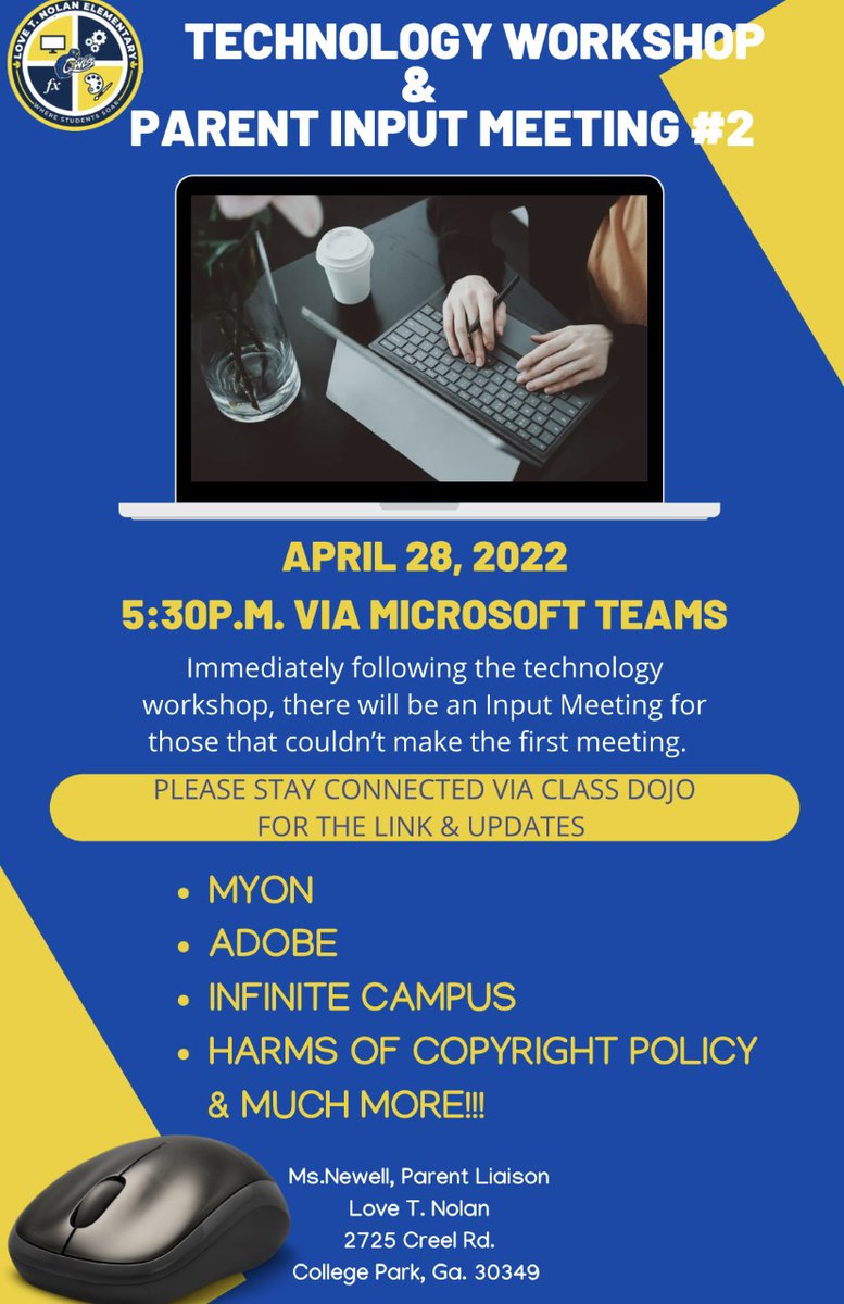 Nolan Family, please mark your calendars for two upcoming informational sessions!  See flyers for details.  See you soon!