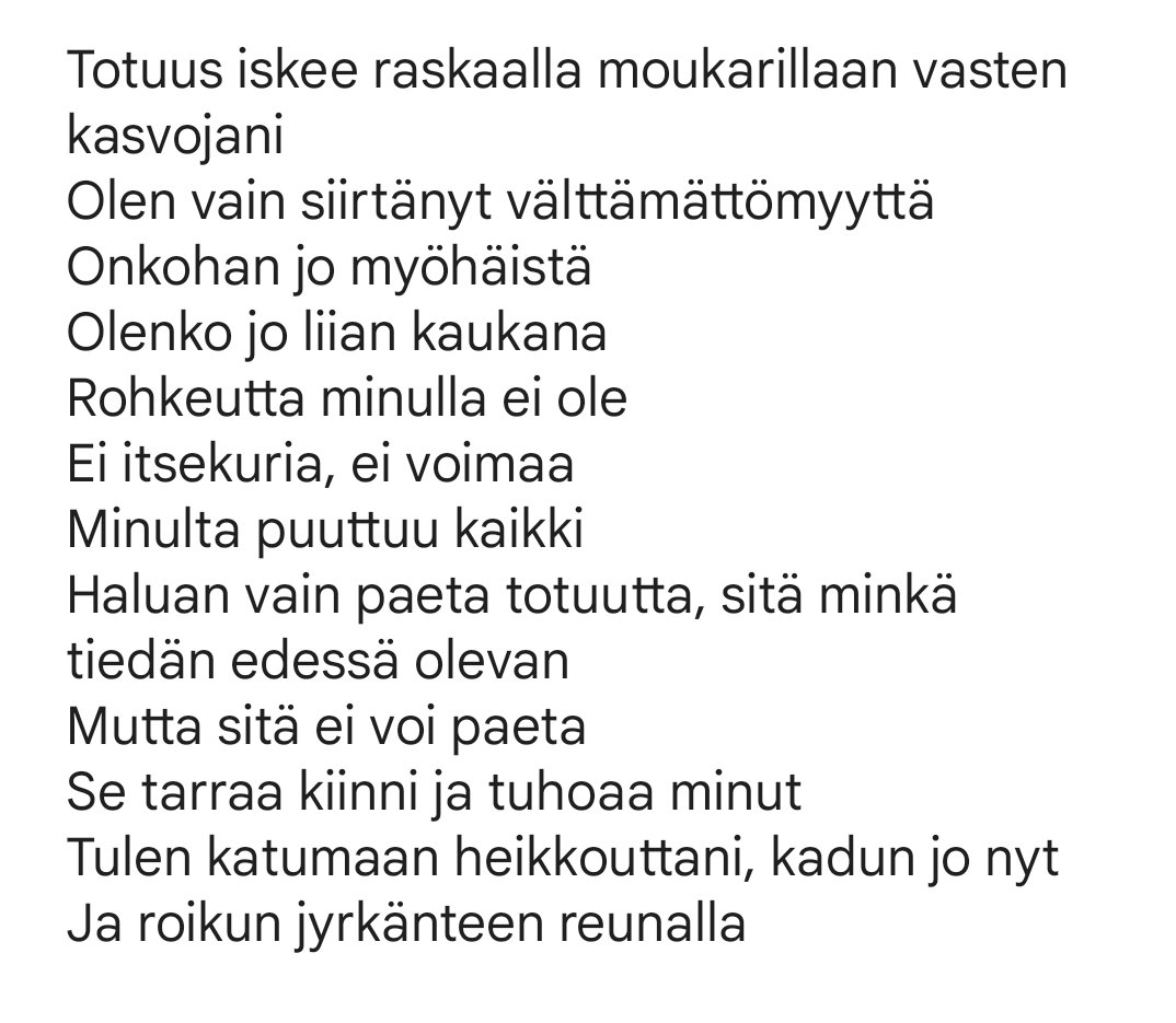 Poolaipe's tweet photo. #liianmyöhään #heikkous #runo #poem https://t.co/WVy2KZPFN6