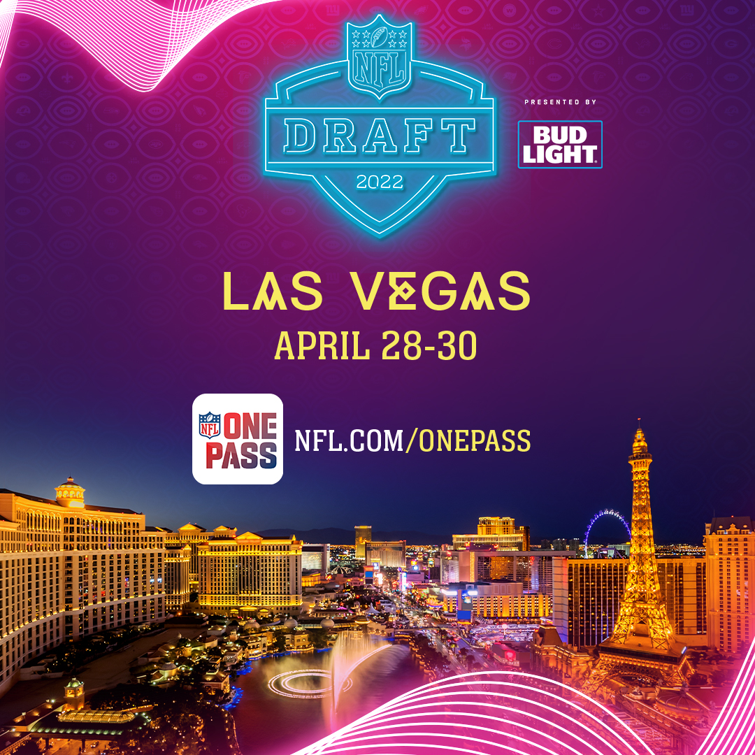 NFL's tweet photo. The 2022 @NFLDraft is headed to Las Vegas and you can attend for FREE by registering for NFL OnePass!

Register for NFL OnePass at https://t.co/tZGyeXb6t4, or by downloading the NFL OnePass App. https://t.co/xwAqmbu1Iv