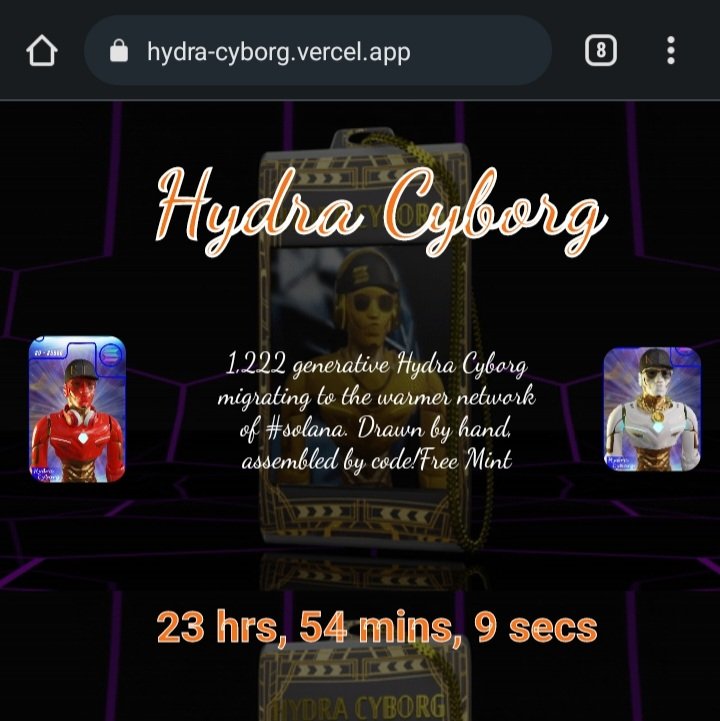 🥇🥇🥇 Phase 1:-  Sold Out🥇🥇🥇

👍👍Free Mint For Everyone 👍👍

❤️There are 24 hours left in the mint❤️

hydra-cyborg.vercel.app

😞Please Don't Click Any DM Links 🙏

#FreeNFT #tranding #NFTCommunity #NFT #NFTs #NFTdrop #NFTGiveaways #NFTGame #SolanaNFT #SOL #SolanaAirdrop