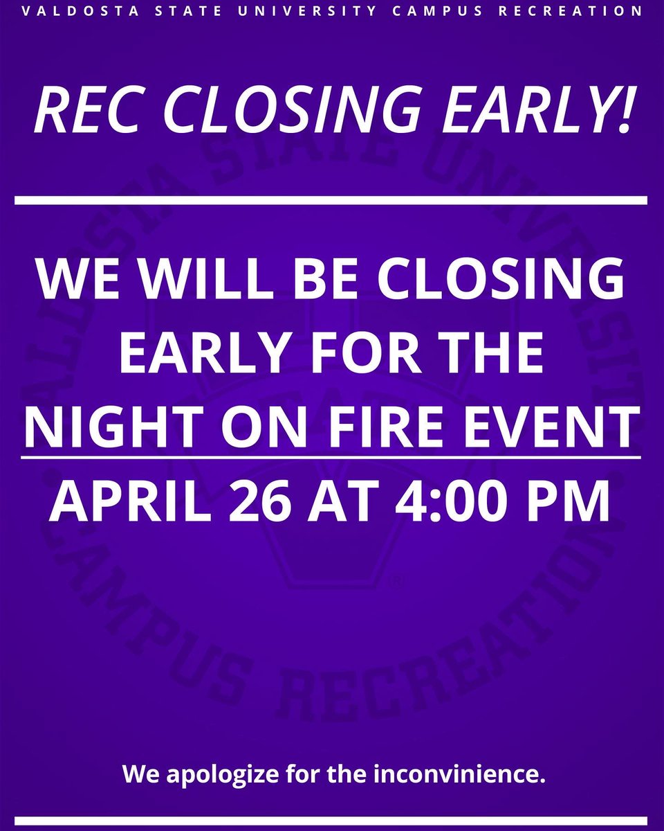 We will be closing early the 26th for Night On Fire and the 28th for Champ Night. We apologize for the inconvenience. #adjustedhours #closingearly