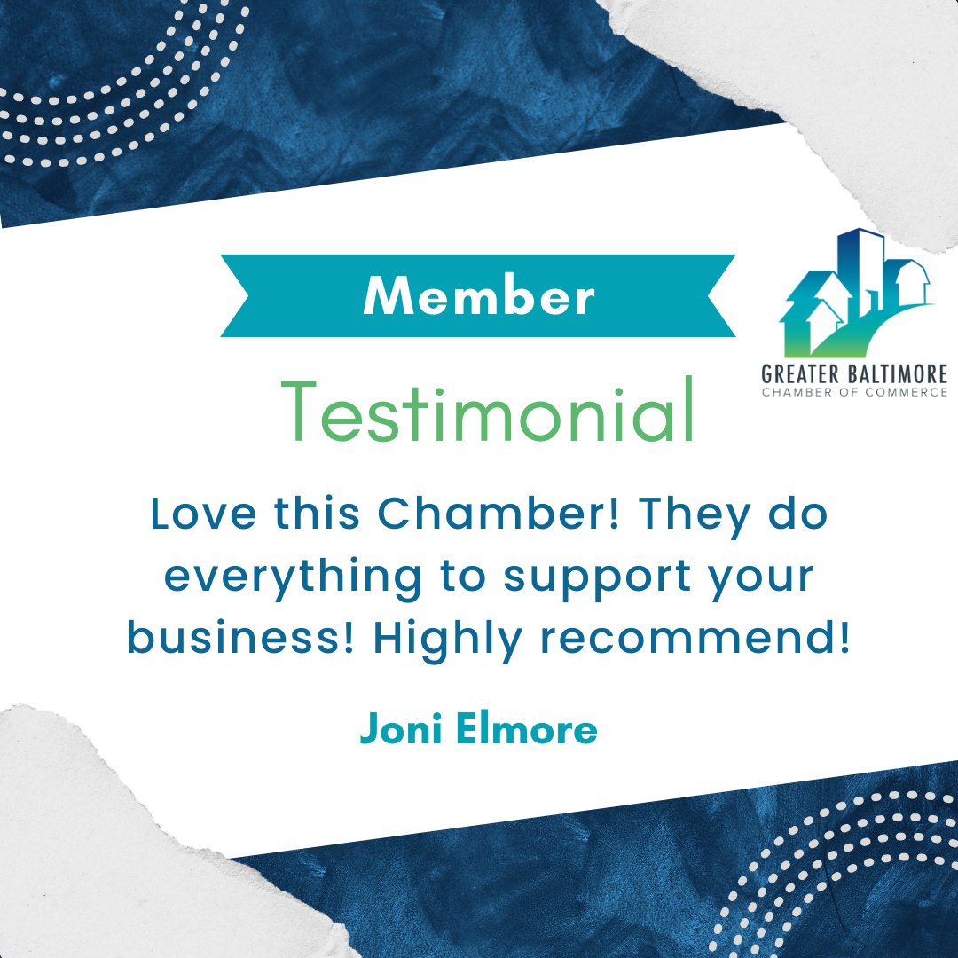 Thank you so much, Joni! We love doing business with you, too.
#ClientTestimonial #Baltimore #Bmore #ChamberOfCommerce