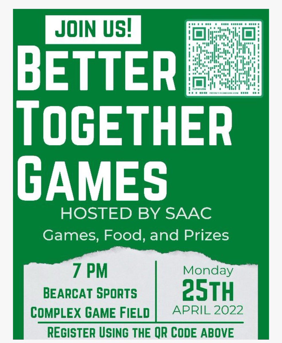 BinghamtonSM's tweet photo. 📣 Calling all Bearcats! Better Together Games will take place Monday at 7pm. Free food, prizes, and some friendly competition! https://t.co/ECfqMkuggo
