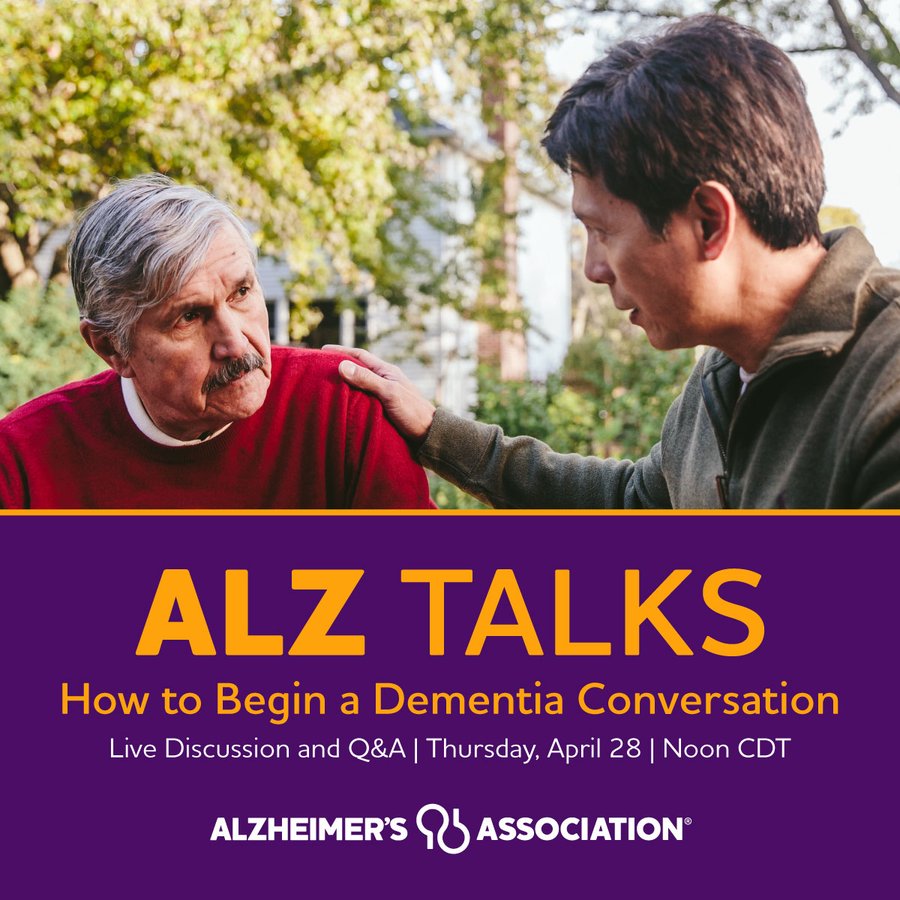 kintocare's tweet photo. Are you worried it may be Alzheimer's or dementia?

Join the @alzassociation on Thursday, April 28 at noon CDT for a free live webinar to hear a person living with Alzheimer’s and their caregiver discuss how they knew it was time to talk.

Register here: https://t.co/tKXif4lOjR https://t.co/iUn6jt1G2j