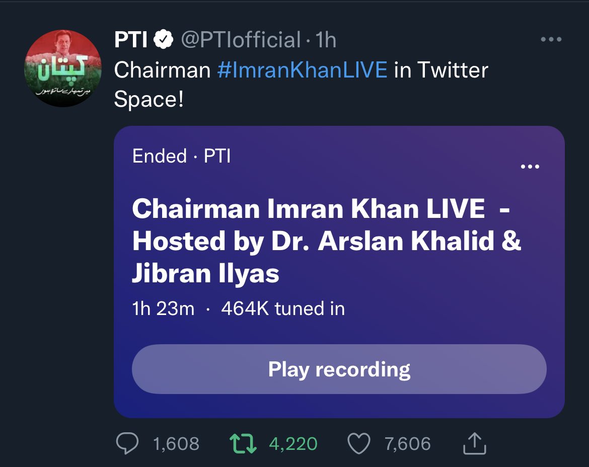 MrQasim's tweet photo. Tuned in by more than 460k so far 
#TwitterSpace 

#امپورٹڈ_حکومت_نامنظور https://t.co/7mfBYKs0sJ