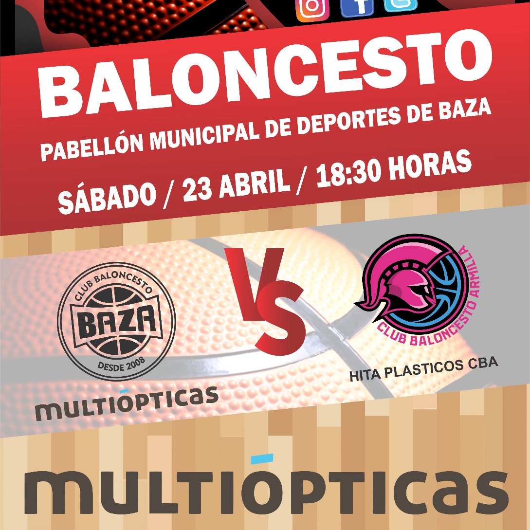 cbbaza's tweet photo. Volvemos y con dos jornadas para terminar la liga recibimos a @ARMILLACB joven y veteranía como un gran rival donde tendremos que derrotar para poder disputar el play off de ascenso, os esperamos !@mo_multiopticas @ViverosZuaime @grupodentia @AytoBaza #metafer @Baza_noticias https://t.co/xiGLnguKyZ