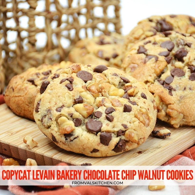 Copycat Levain Bakery #ChocolateChip #Walnut Cookies have a crispy outside and a soft, gooey inside. Have your favorite bakery #cookies at home anytime! fromvalskitchen.com/copycat-levain…