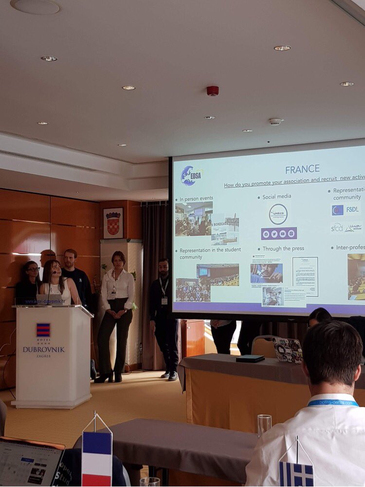 Charlotte_EDSA's tweet photo. A first day at @edsaweb ‘s 69th congress in Zagreb full of amazing information. The French delegation is proud to represent France at this Spring Meeting🌏
✨Public health 
✨Internal affairs 
✨Research 
✨Voting on motions https://t.co/0HVNH0XYDb