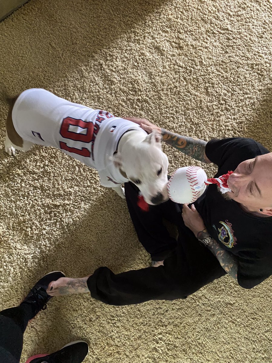 AtlPitRescue's tweet photo. Just adopted! From Cobb County Animal Control adopted to his personal home @BrandonBond and @brynn_bond adopted Annie! A 3 yr old #pitbull #RescueDogs @AONTATTOO 

https://t.co/jROFs2JcY5 

Seen here in her Brand New #Braves Jersey! Go #AtlantaBraves! https://t.co/Ie0IqA8GxW