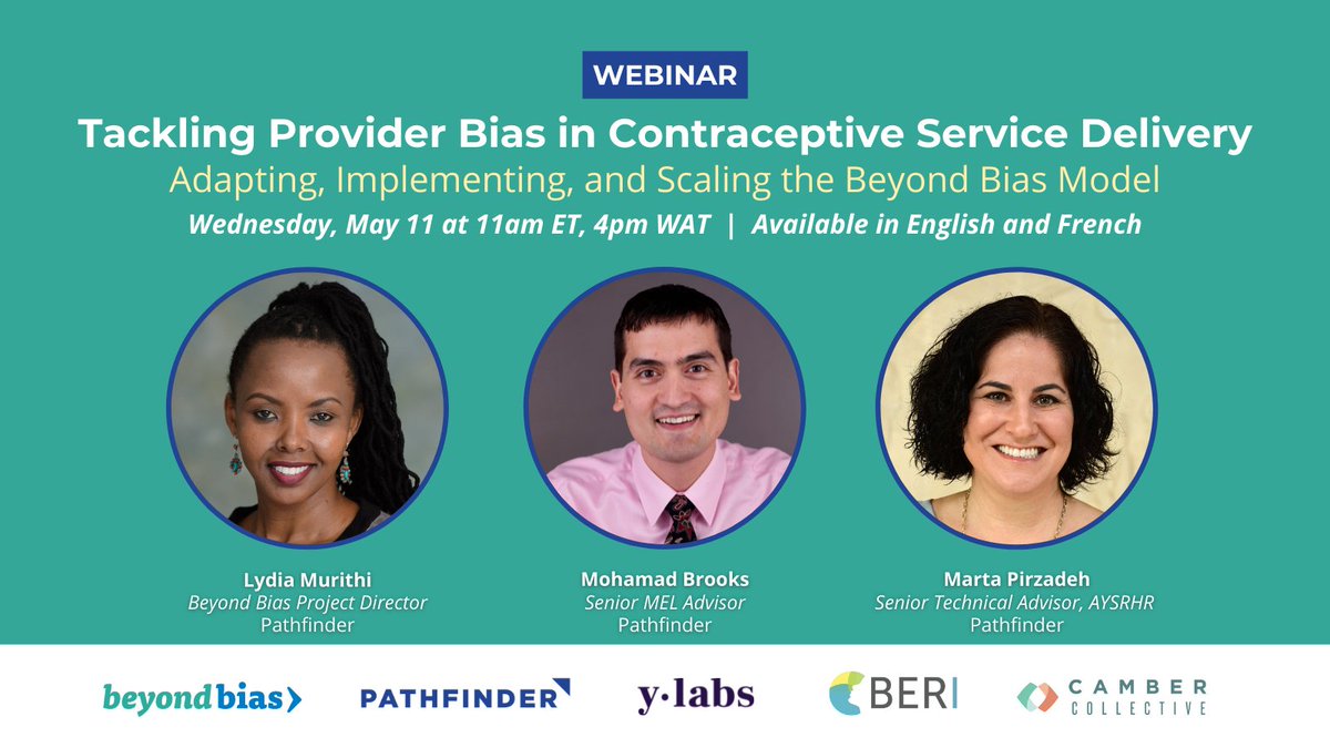 Please join us for the launch of our practical how-to guide for implementing &amp; scaling the #BeyondBias model! We will explore key lessons learned from the Beyond Bias project and provide practical tips for using the model in your own #AYSRH programs.

➡️pathfinder.org/events/tacklin…