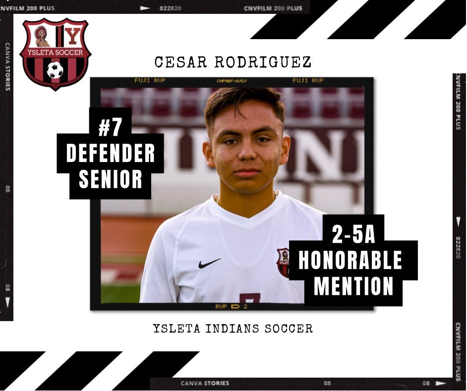 Congrats to Cesar Rodriguez <a href="/7Cesarrrr/">César Arturo Zarate Díaz</a> got District 2-5A Honorable Mention! <a href="/YsletaHS/">Ysleta HS</a>