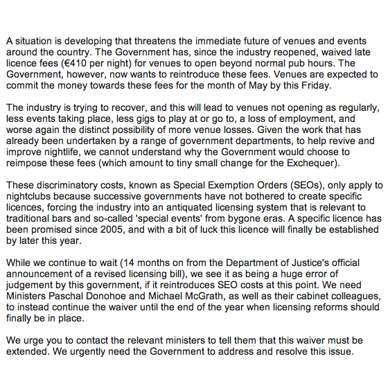 GiveUsTheNight's tweet photo. The Govt will be making a serious error of judgement if it reimposes SEO costs on night-time venues. It risks making similar mistakes to the Govt in 2008, which then led to many swift venue closures. Read below for a longer statement of ours on this. #nomoreseos #giveusthenight https://t.co/prI4oUADUr