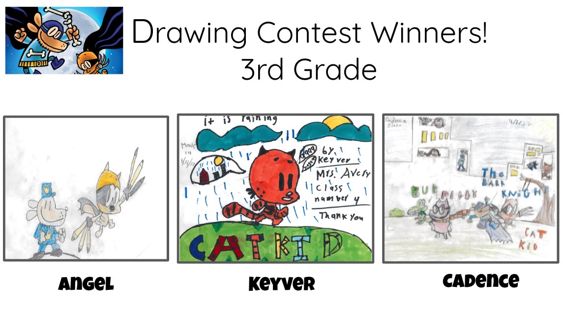 MsDiazReads's tweet photo. Congratulations to winners of the @GWCarver_CPS #dogman #catkid drawing contest! What do you think @DAVPiLKEYcomic ? 
#inspireCPS
#engageCPS
#empowerCPS https://t.co/hi8opPxjrr