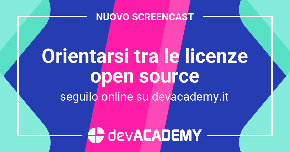 devACADEMY_it's tweet photo. Non perderti il nuovo screencast online “Orientarsi tra le licenze open source”!
Accedi per vedere questo screencast e tanti altri 👉 https://t.co/bsXVRLlR4P
#devACADEMY #school #learning #coding #development #developers #devs #programmazione #linux #opensource https://t.co/RBhE4t6WSE