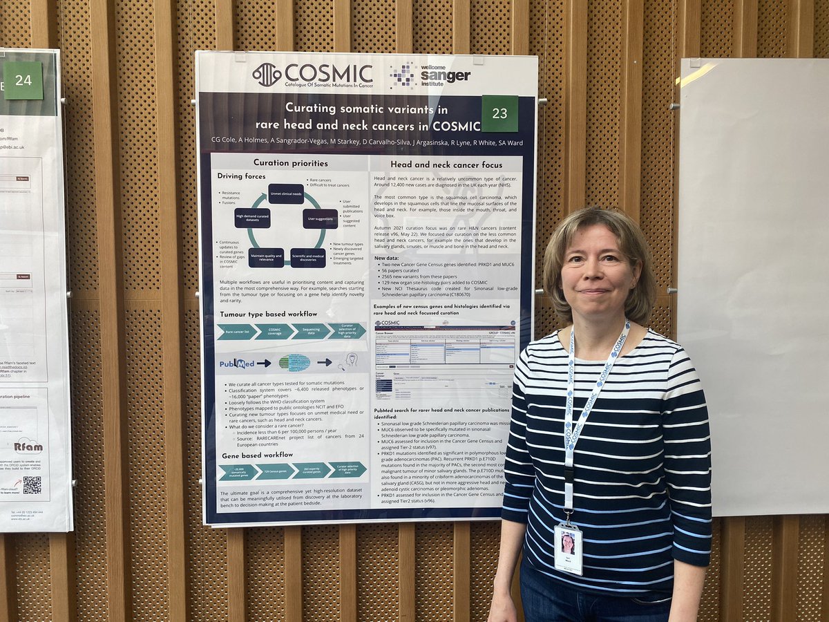 cosmic_sanger's tweet image. The COSMIC curators are leading experts in cancer curation. Our data is of the highest quality because of their work. We’re delighted to be presenting a series of posters at #UKbiocuration2022

Here’s head of the curation team, Sari Ward, with an advanced glimpse of #COSMICv96.