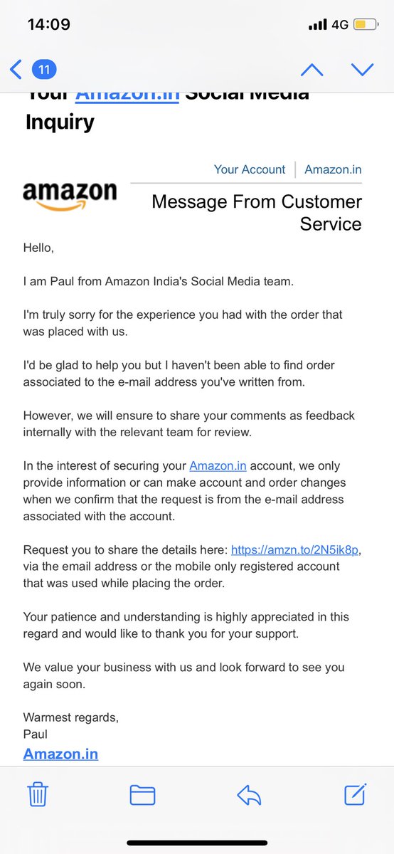 mr316rahul's tweet photo. @AmazonHelp Frustrating indeed.. Another word by word copy pasted reply from 2 different individuals. Is this the way Amazon functions? https://t.co/E2MsDevB0B