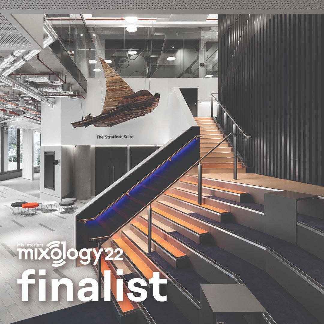 5plusarch's tweet photo. We are delighted! 
Our @BritishCouncil London scheme is a finalist. 
Project of the Year |  Workplace Interiors | Over 30,000 - 70,000 sq ft category at the @MixInteriors #Mixology22 Awards 

Looking forward to attending the Awards on 23 June. 
#britishcouncil https://t.co/fMN3HiWjIz