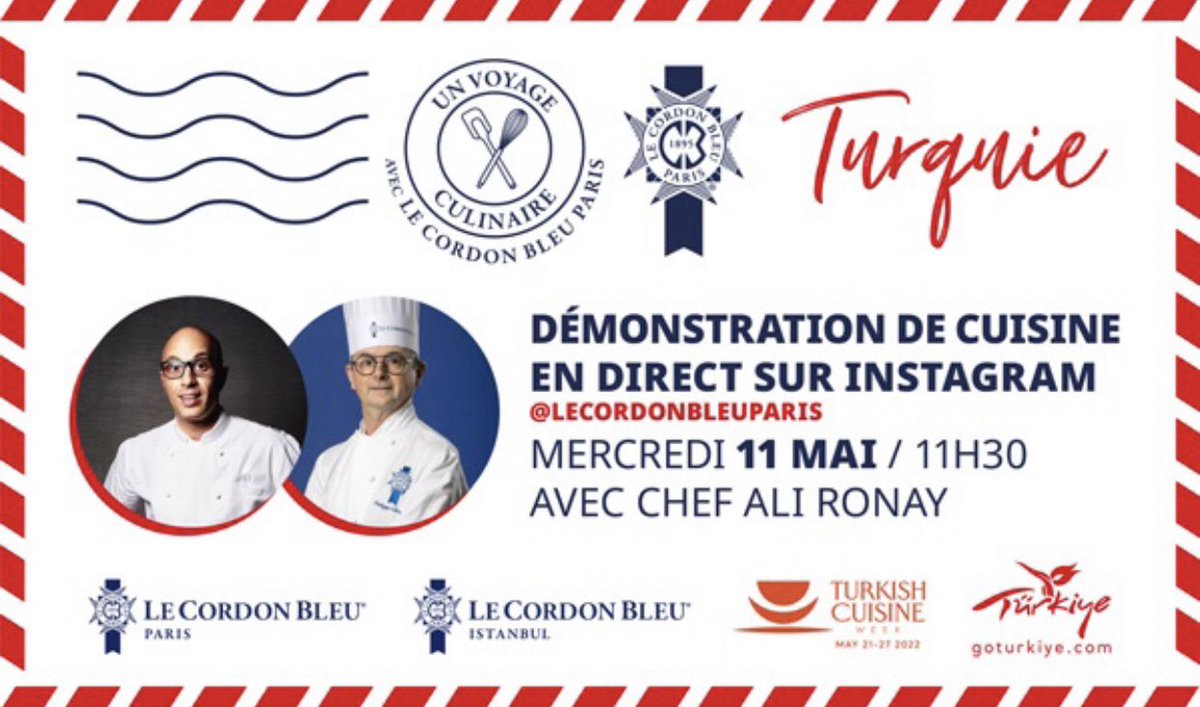 Êtes-vous prêt à faire connaissance avec la cuisine turque? Un festin inoubliable aux couleurs de la gastronomie turque vous attend avec la démonstration culinaire du chef Ali Ronay! 🇹🇷

<a href="/pariscordonbleu/">Le Cordon Bleu Paris</a> <a href="/GoTurkiye/">Go Türkiye</a> #Turquie #Türkiye

#turkishcuisineweek  #cuisineturque