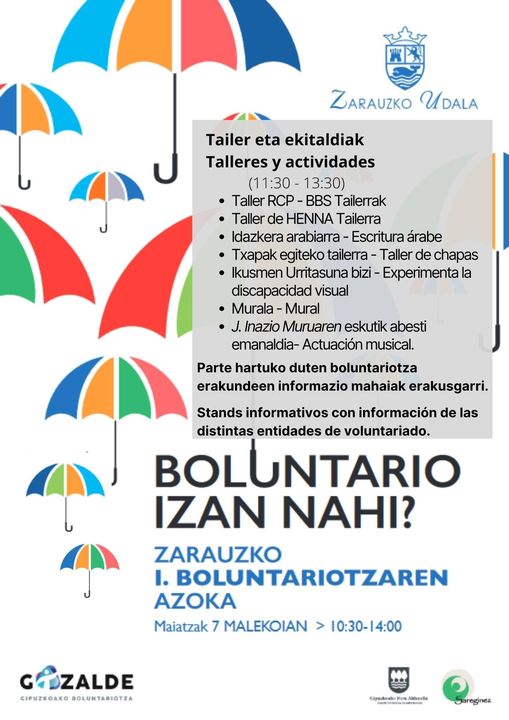gipsolidarioa's tweet photo. 👣#HuellaSolidaria #Voluntariado 

Feria Voluntariado📆Sábado 7 de mayo
⏰10:30-14:00📌 #Zarautz

#Sareginez  ℹ️👇
@GizaldeGB @ALBOANongd @AFAGI @CruzRojaGip 
@agielkartea @bihotzez @CaritasGipuzkoa
@atzegi @Jatorkin @DYAGipuzkoa @PaliativosS
 #MundukoBegiak #Hurkoa #Telesgi https://t.co/VTSySyYqAd