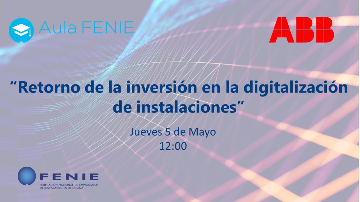 #BuenosDias y #FelizJuevesATodos 
💻#Webinar|
🗓️Hoy 05 de #Mayo2022 
⏳12:00
"Retorno de la inversión en la digitalización de instalaciones" de <a href="/ABB_Spain/">ABB en España</a> 

Inscríbete aquí⬇️
cutt.ly/ZGCcFtQ