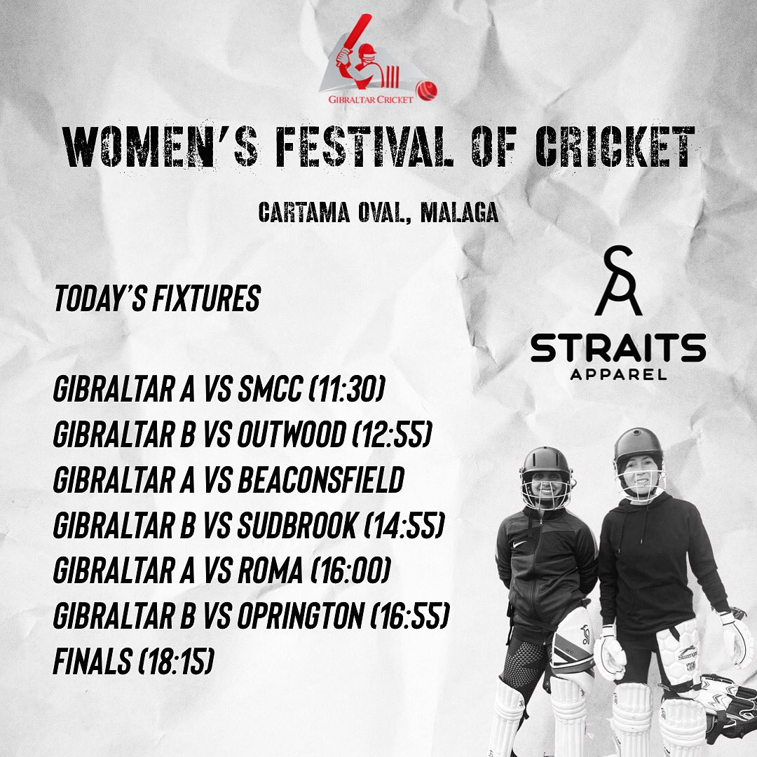 After all the hard work our girls have put in over the last few months, today marks the start of the Women’s Festival of Cricket at the <a href="/CartamaOval/">Cartama Oval</a> 

Wishing all our Women the best of luck for today… Let’s start strong and show what Gibraltar Cricket is about! 💪🏼🇬🇮