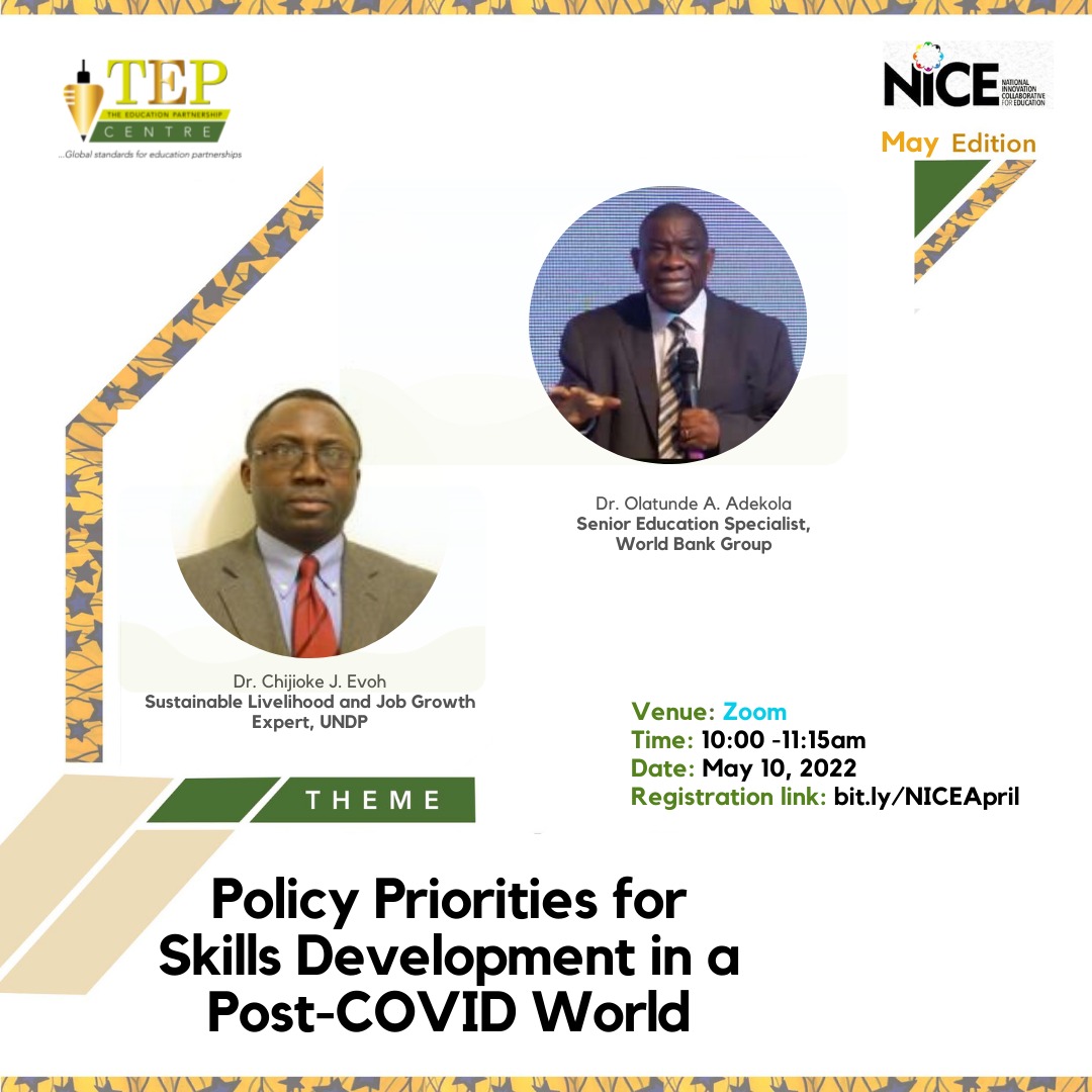 Join us on the fourth edition of the NICE Innovation Series as we discuss Policy Priorities for Skills Development in a Post-Covid World.

To register and secure a space, please click the link - bit.ly/NICEApril

#education #innovation