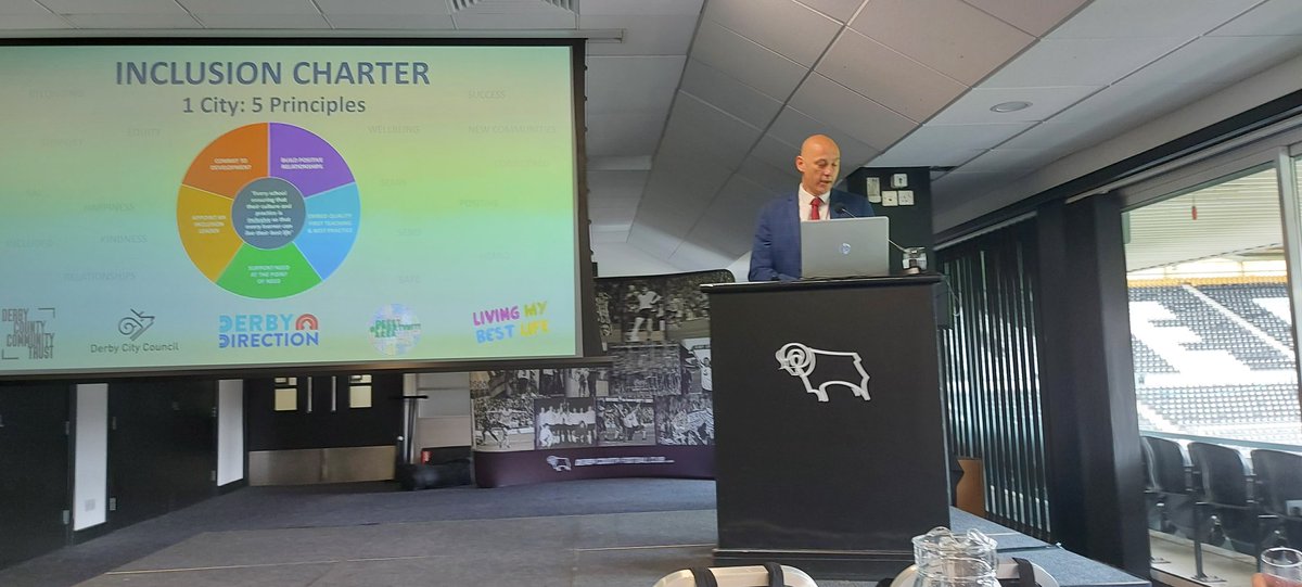 emmaloumullin's tweet photo. "Improving life chances" through inclusion headteacher Phil Smith championing the Inclusion Charter at Derby City Inclusion Conference @CoDA_Sinfin @DCCTOfficial @DerbyOppArea https://t.co/dmaEO1ZSd0