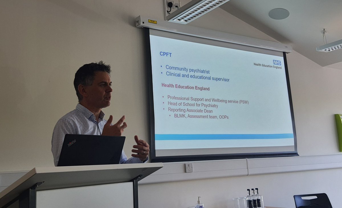 Our Head of School <a href="/chrisol1/">Chris O'Loughlin</a> updating us about changes in psychiatry training and clarifying that he "is not Ely" #CPFTMedEd22 <a href="/CPFT_NHS/">CPFT</a>