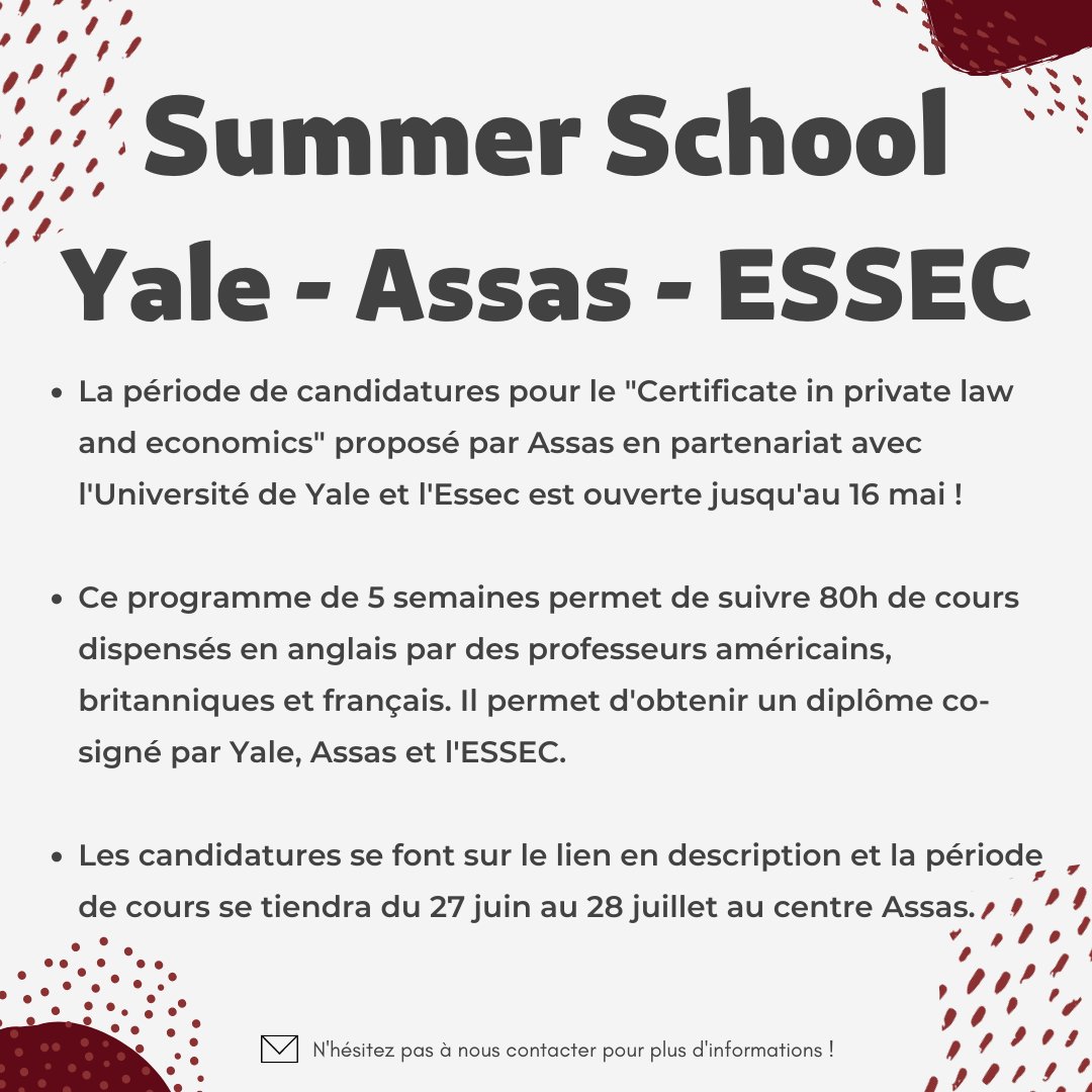 Les candidatures pour la summer school en partenariat avec Yale et l'ESSEC sont ouvertes !

Pour s'inscrire : candidatures.u-paris2.fr/index.php?opti…

Pour plus d'informations sur la formation : u-paris2.fr/fr/formations/…