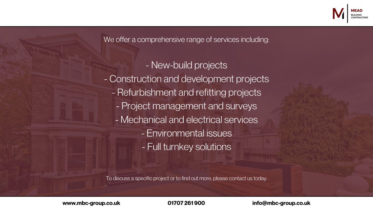 At MBC we offer a comprehensive range of services.

To discuss a specific project or to find out more, please contact us today.

or head to our website: mbc-group.co.uk/services/

#MBCgroup #Services