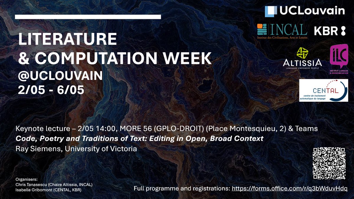 Ready to kick off day four of the Literature &amp; Computation week in a couple hours !

We have two wonderful sessions lined up :

First up, a panel titled “<a href="/embeddiaproject/">embeddia</a> (Cross-Lingual Embeddings for Less-Represented Languages in European News Media)"
⬇️