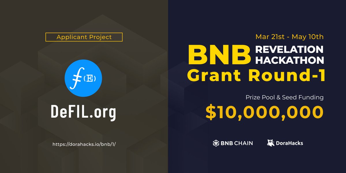 defilofficial's tweet photo. 🎉We’re proud to announce that #DeFIL is joining
@BNBCHAIN Revelation Hackthon hosted by @DoraHacks👏
Please vote for us here 👇
https://t.co/2Wm2z02wGs
Voting steps📙
1⃣Click on the link
2⃣Register an account with email
3⃣Link wallet
4⃣To vote
#DeFIL #DFL #FILST #DoraHacks https://t.co/eQEmKfz8Mz