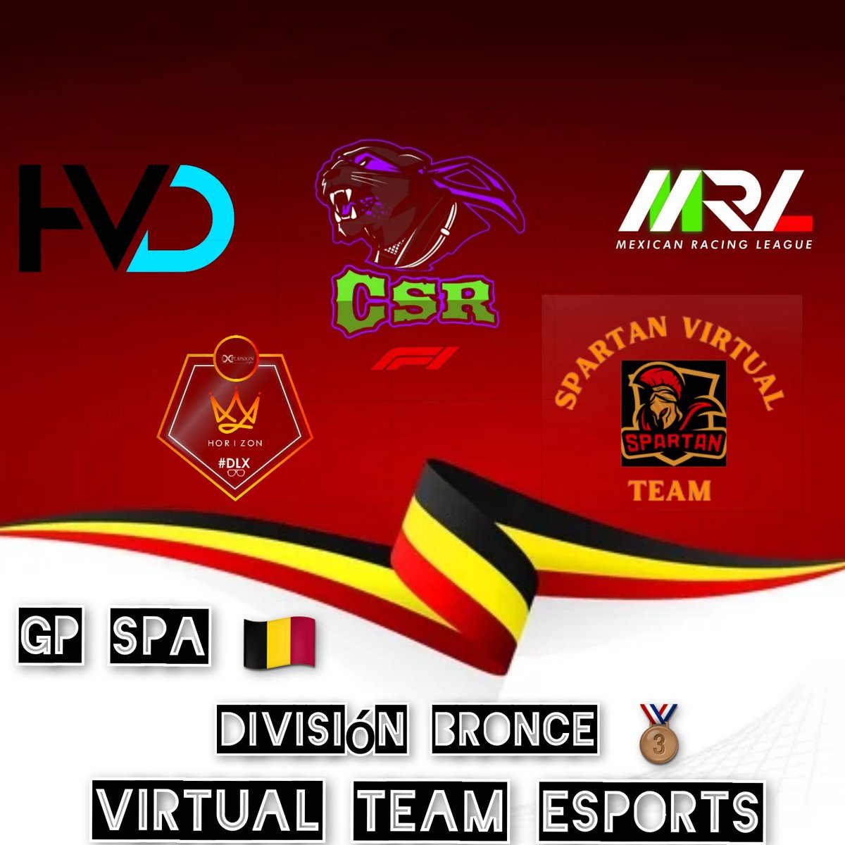 📢 Virtual Team eSports 6.0📢

División de Bronce 🥉
<a href="/VirtualDrivers/">Hispania Virtual Drivers</a> 
<a href="/MRL_League2021/">Mexican Racing League</a> 
<a href="/CompSRL/">Competitivesimracingleague</a> 
@SpartanVirtualT 
<a href="/SKYLINEESportsx/">SKYLINE E-Sports 🇲🇽</a> 

Round 2
 🏁 GP BELGICA 🇧🇪
🕥 22:30
twich.tv/formula1virtual